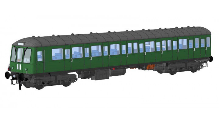 Class 150 "trailer" in BR green livery with small yellow panels