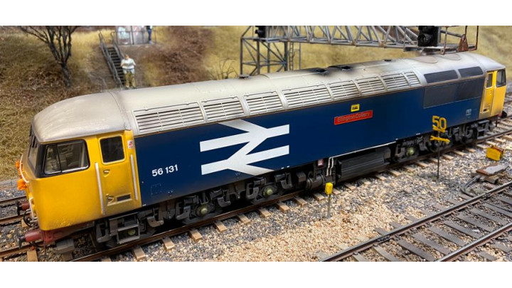 Class 56 56131 "Ellington Colliery" in Large Logo BR Blue livery with Light Weathering - DCC Sound Fitted